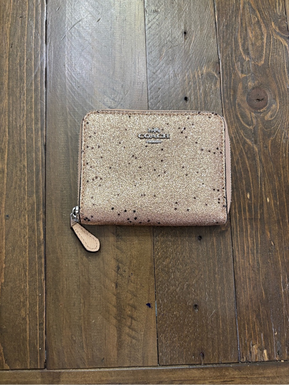 Coach Gold Glitter Star Small Zip-Around Wallet